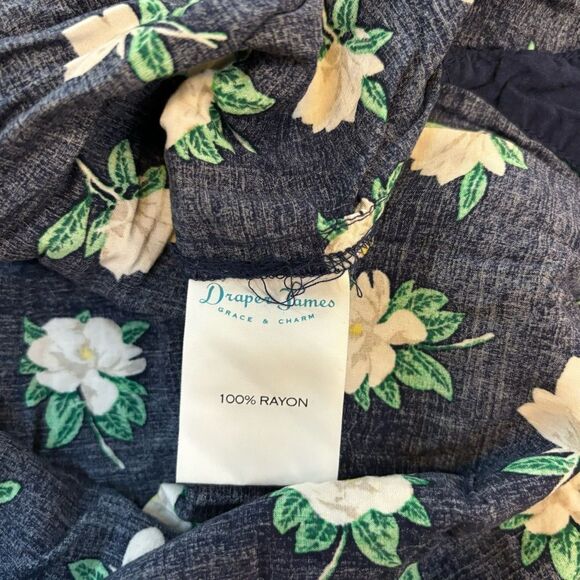 Draper James long sleeve navy floral tie button shirt dress woman’s size 6 - Picture 7 of 8